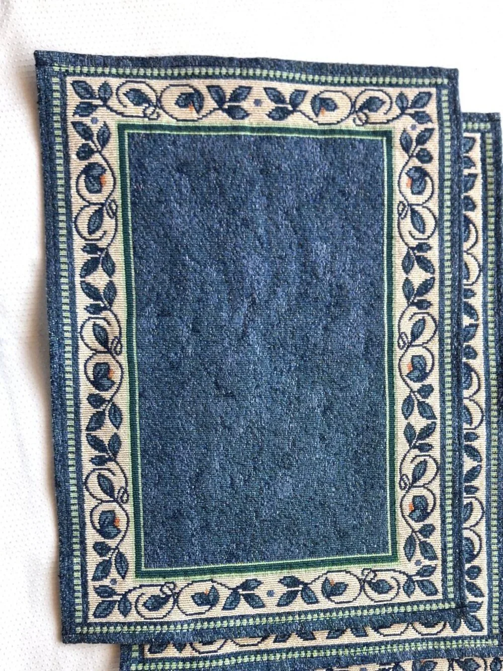 Set of 4 Blue Floral Tapestry Placemats Woven Table Mats Cottage Farmhouse Decor